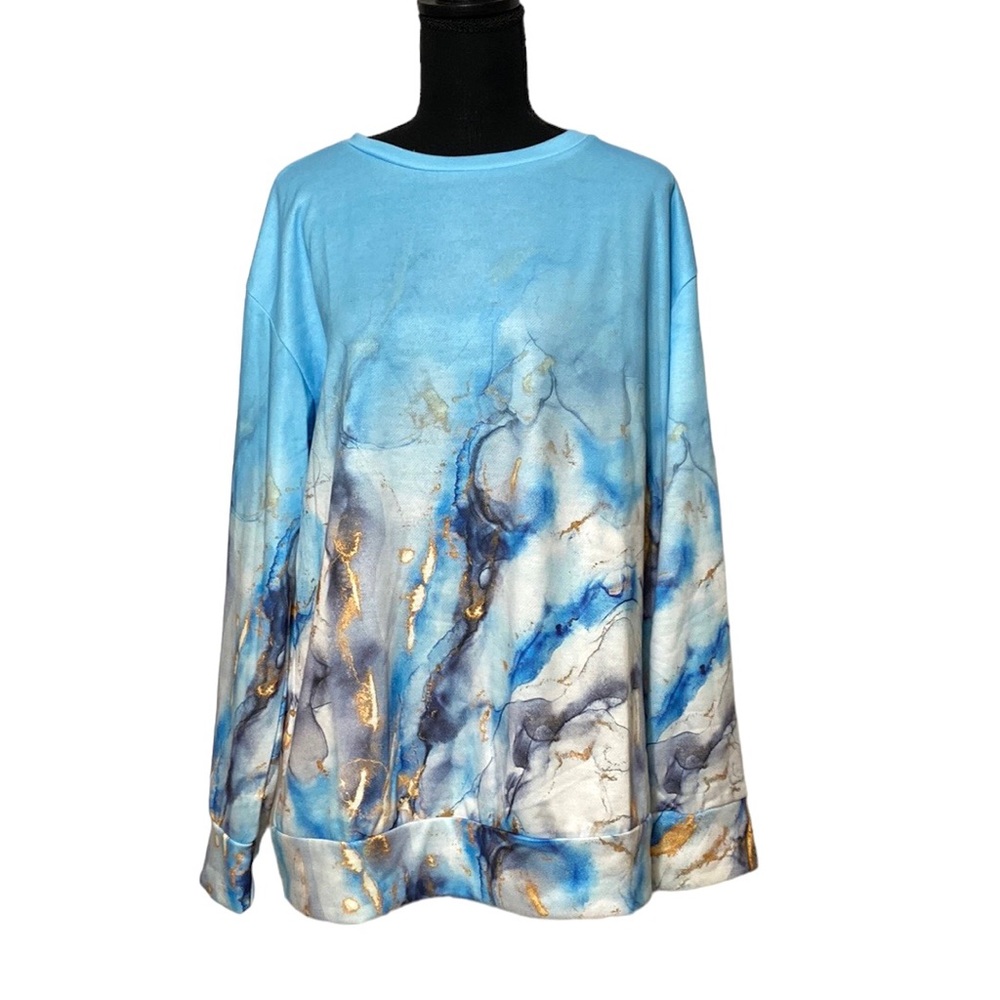 Blue White Floral Crew Neck Sweatshirt XL